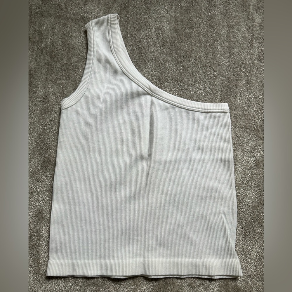 Suzette Collection White One Shoulder Tank Top